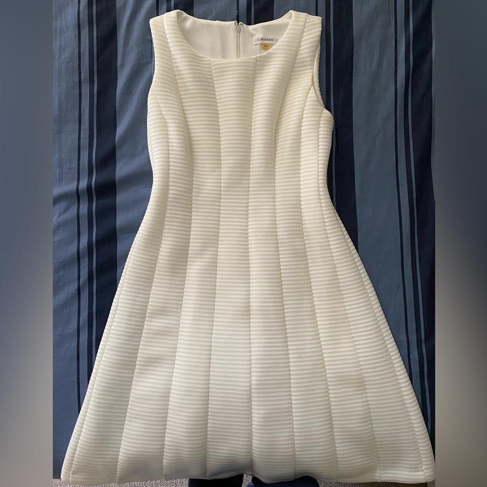 Calvin Klein White Illusion Stripe Fit & Flare Dress